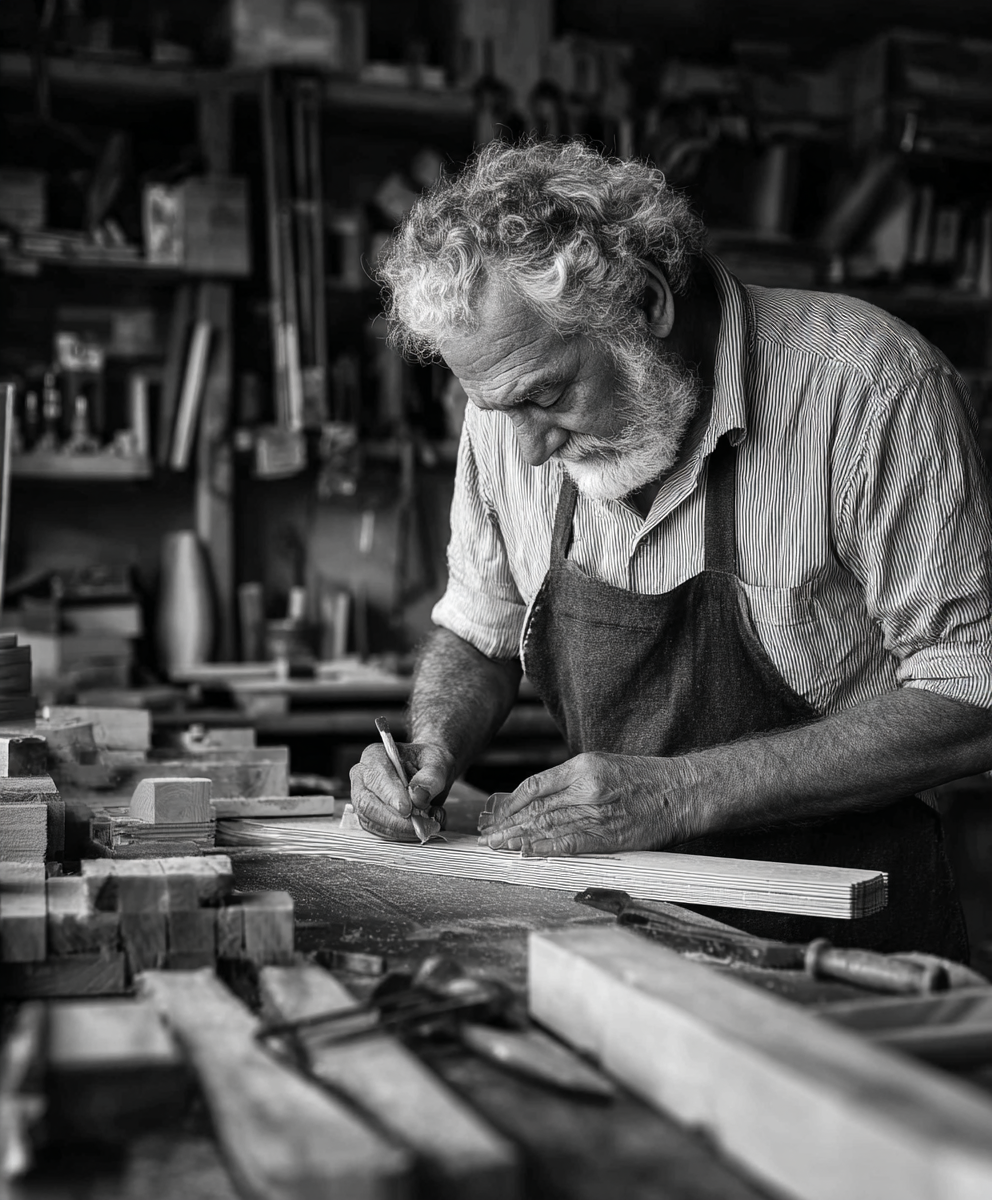 Man working with wood in a workshop
